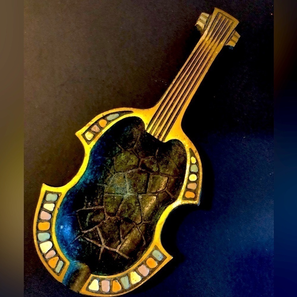 Vintage Dayagi - Guitar Shaped Brass Ashtray - Made in Israel - Signed